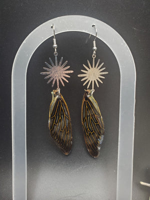 Blue Cicada Wing Earrings