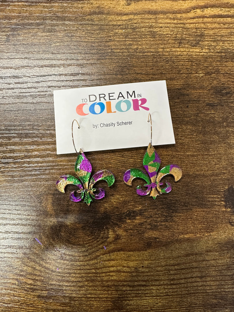 Foil Mardi Gras Fleur de Lis Earrings