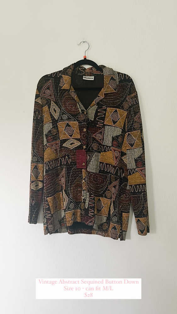 Vintage Abstract Sequined Button Down