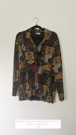 Vintage Abstract Sequined Button Down