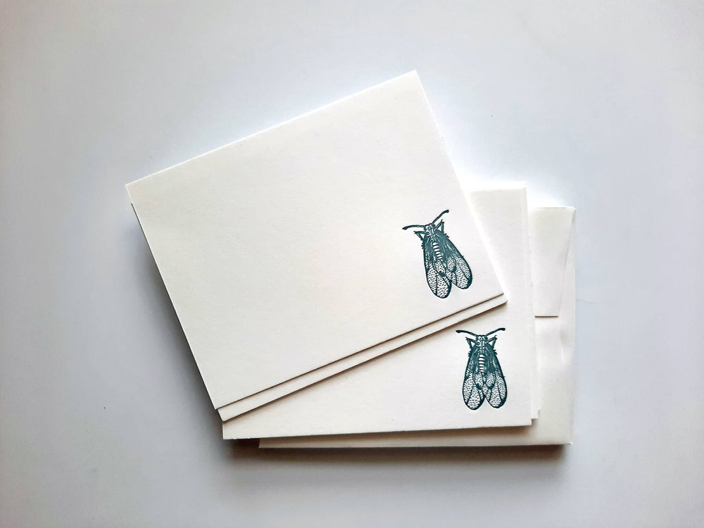 Notecard set: Cicada stationery, letterpress-printed