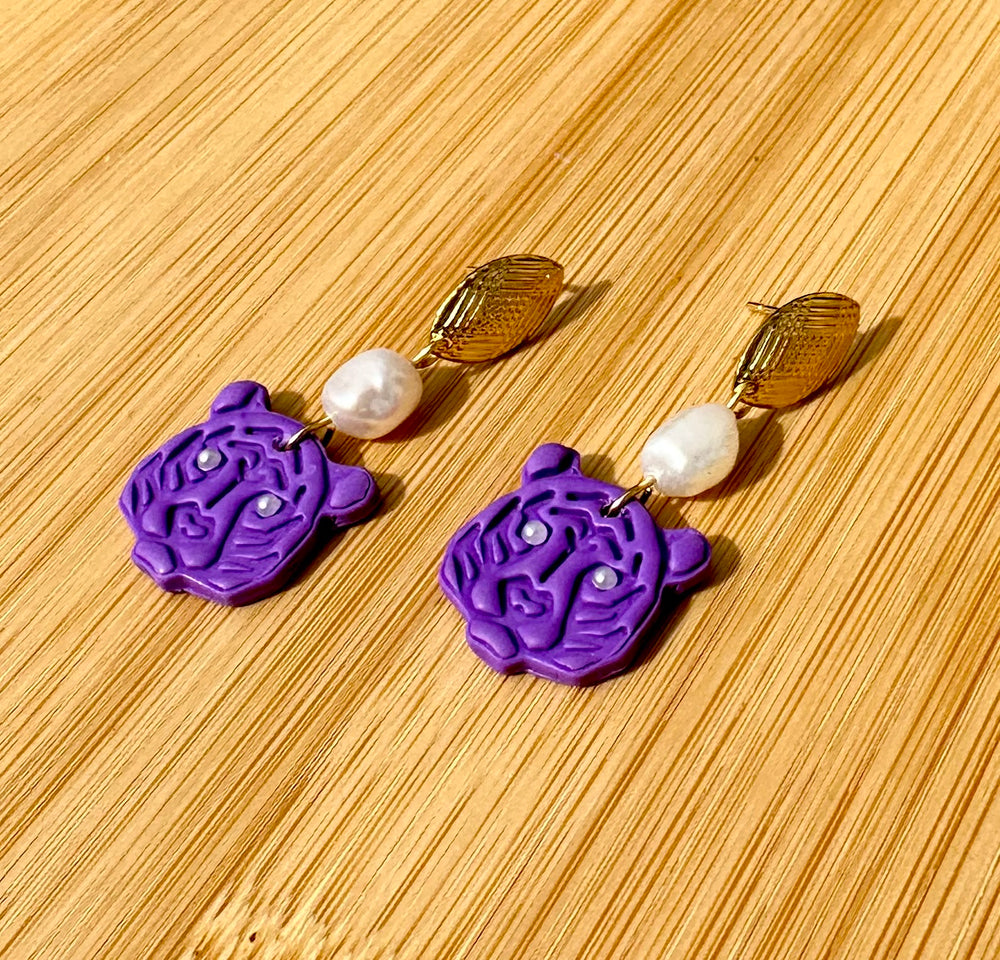 Tiger Face and Cultured Freshwater Pearl Stud Dangle