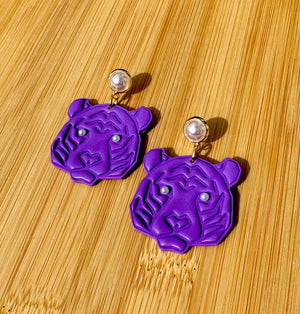 Statement Tiger Face Pearl Stud Dangle