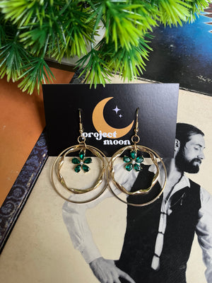 Green Flower Hoop Earring Set