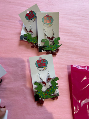 Dino Christmas Earrings