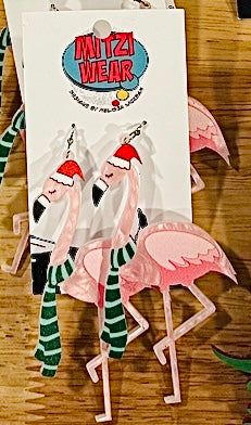 Flamingo Christmas Earrings