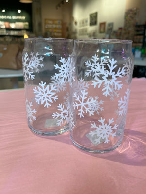 Snowflakes Heart Glass Can Cup