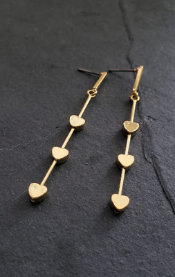 Gold Heart Linear Drop Earrings
