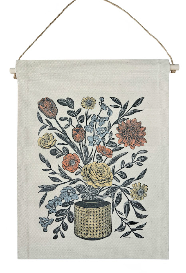 Bouquet in Cane Vase- Canvas Banner