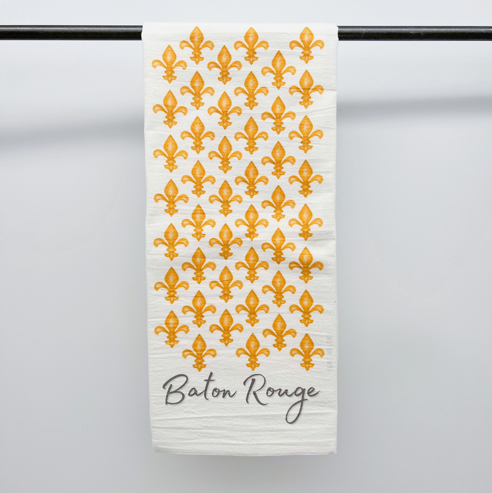 
            
                Load image into Gallery viewer, Gold Fleur De Lis - Baton Rouge Tea Towel
            
        