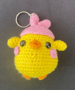 Crochet Baby Chick with Pink Bunny Hat Keychain