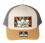 Hand Painted Magnolia Leather Patch Hat
