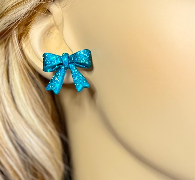Peacock Blue Bow Studs