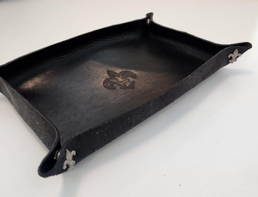 Large Fleur-de-lis Leather Travel Valet Tray