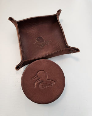 Leather Duck Coasters and Tray Set