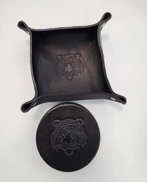 Leather Tigers Coaster and Tray Set