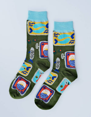 Tinned Fish 100% Cotton Women's Crew Socks