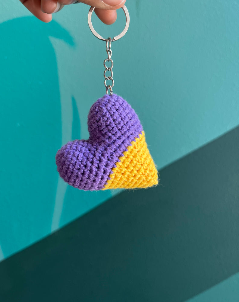 Purple And Gold Heart Keychain
