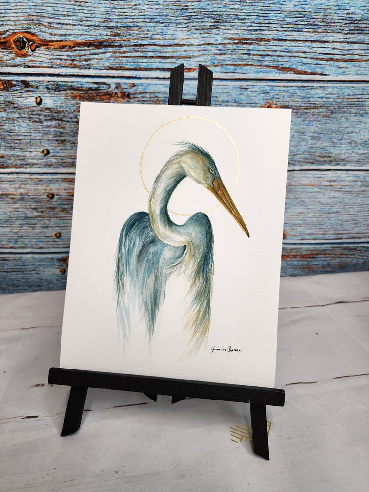 Egret with open gold leaf circle