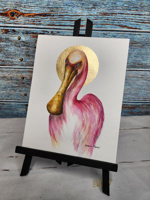 Spoonbill with filled gold leaf circle