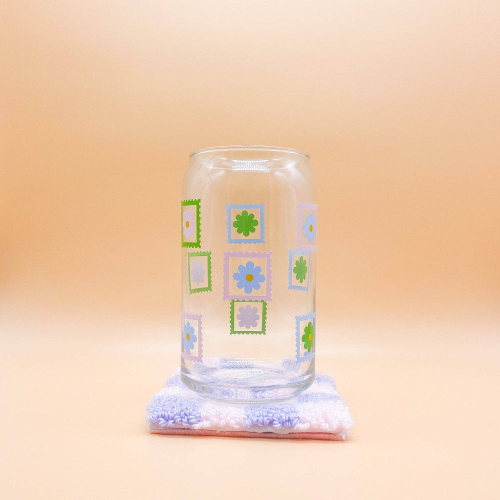 Vintage Style Flower Stamps Can Glass Cup