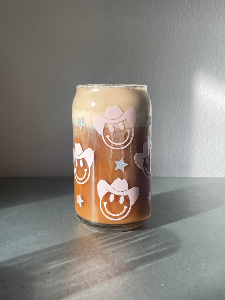 16 oz Pink Cowboy Can Glass