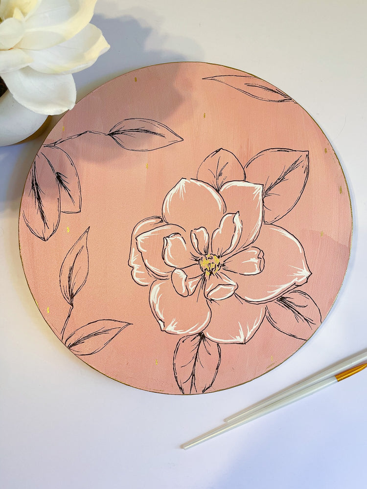 Pink Magnolias Flutter 12x12 Round Canvas