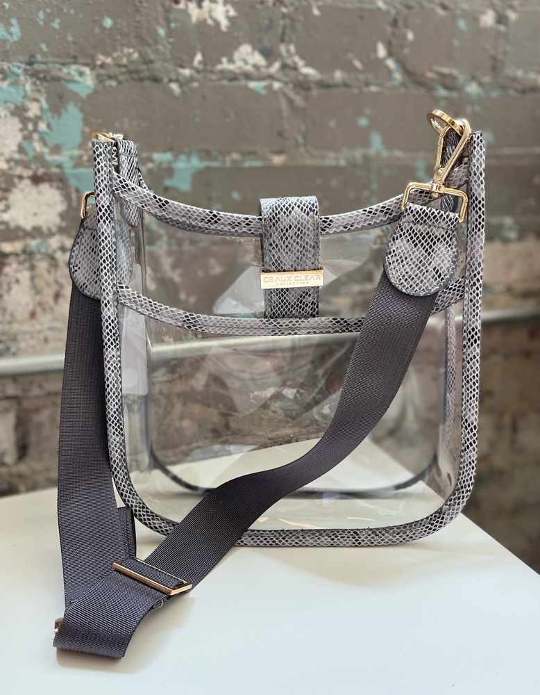 Grey Snakeskin Margeaux Clear Bag