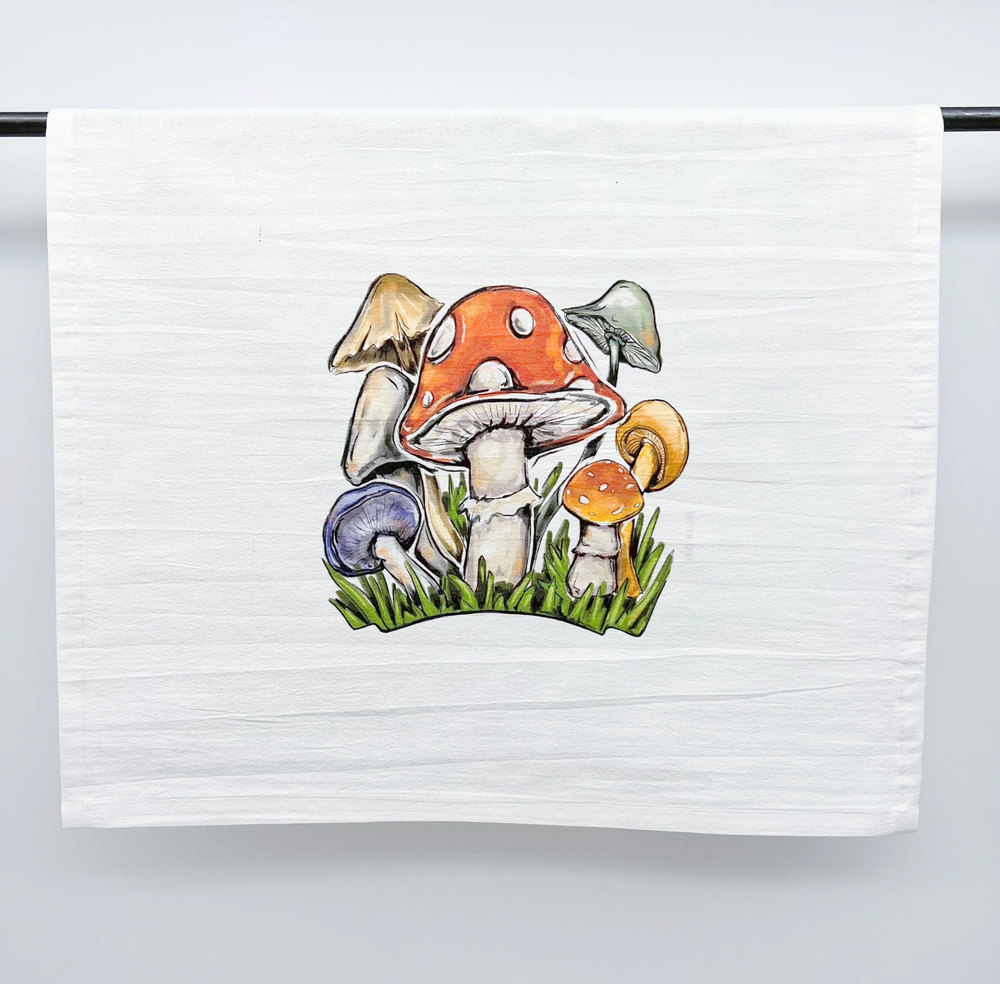 Mushroom Tea Towel - Cute Mountain Cottage Whimsical Forest