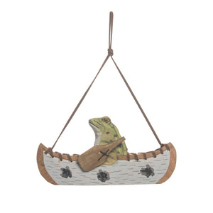 Christmas Frog In Rowboat Wood Ornament