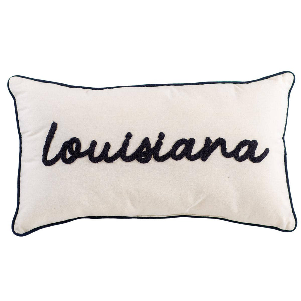 Louisiana Embroidered Pillow   Soft White/Navy   12.5x22.5